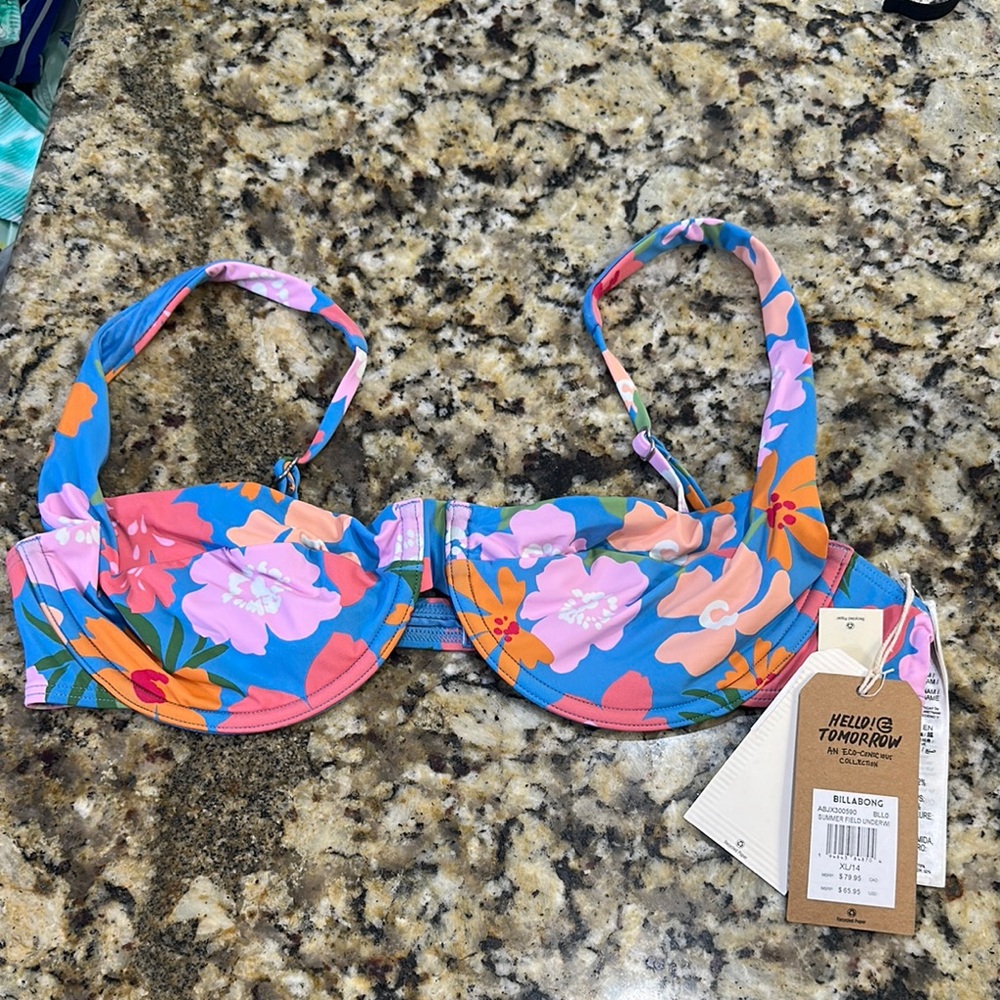 Billabong Floral Bikini Top - Blue, Pink, Orange